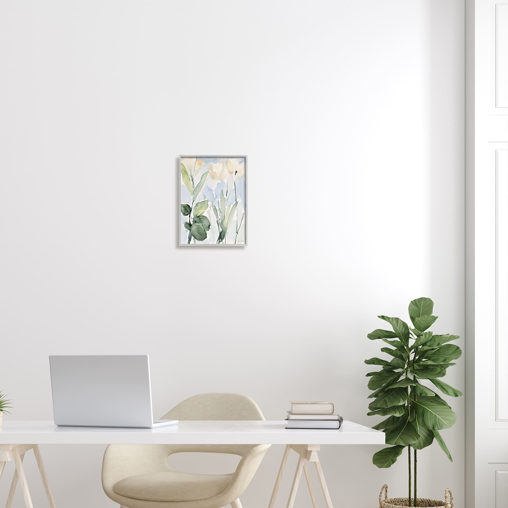 Stupell Industries Abstract White Flowers Leaves Watercolor Effect Brushstrokes Painting Gray Framed Art Print Wall Art, Design by Lanie Loreth