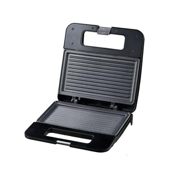 Mini sandwichera eléctrica, parrilla, sartén antiadherente, tostadora, máquina de desayuno para pasteles, horno para freír bistec a la barbacoa con enchufe europeo (negro)