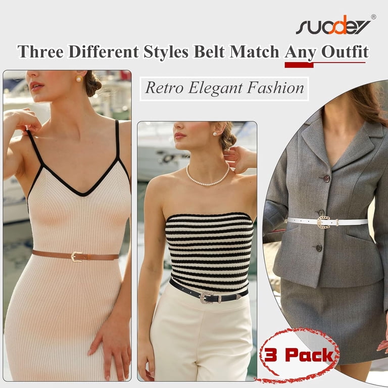 8278 3 Pack Women Skinny Belt For Dress,thin Waist Belt- Adjustable Leather WERFORU Women 3 Pack Skinny Belt for Dress,Thin Waist Belt  main image 4