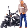 thumbnail image 4 of 1/64 Male Figure Driving Motorcycle Miniature Tiny Layout Desktop Ornament Gray Black, 4 of 8