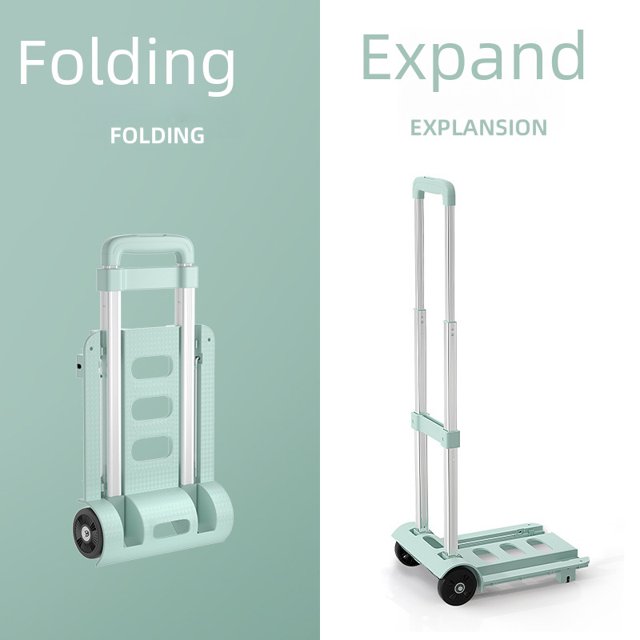 Chariot Utilitaire Pliable Vert Menthe à 4 Roues avec Poignée Télescopique en Aluminium (3 Niveaux Réglables), Capacité Robuste de 60 kg pour le Magasinage, le Transport d'Épicerie, le Transport de Bagages et l'Usage Domestique – Inclus Gratuit