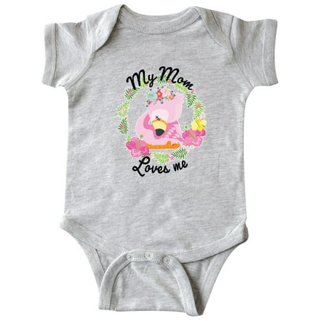 

Inktastic Baby Flamingo My Mom Loves Me in Flower Wreath Gift Baby Boy or Baby Girl Bodysuit
