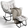 thumbnail image 5 of Bingirl White Outdoor Rattan Egg-Shaped Rocking Chair with Footstool, 5 of 5