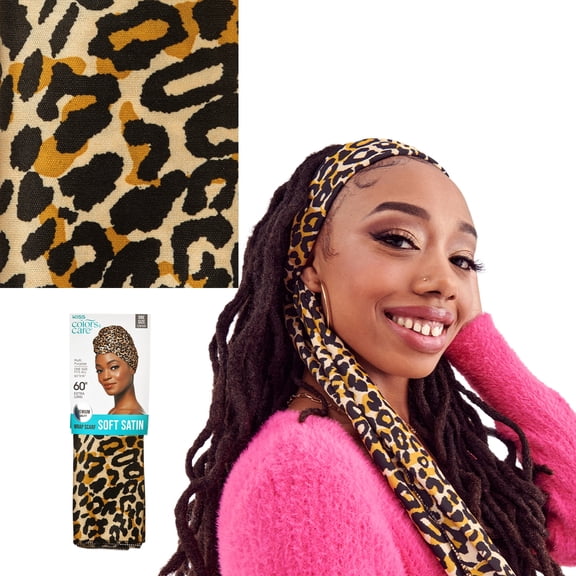 Satin Hair Wrap Scarf 60" Extra Long, Leopard