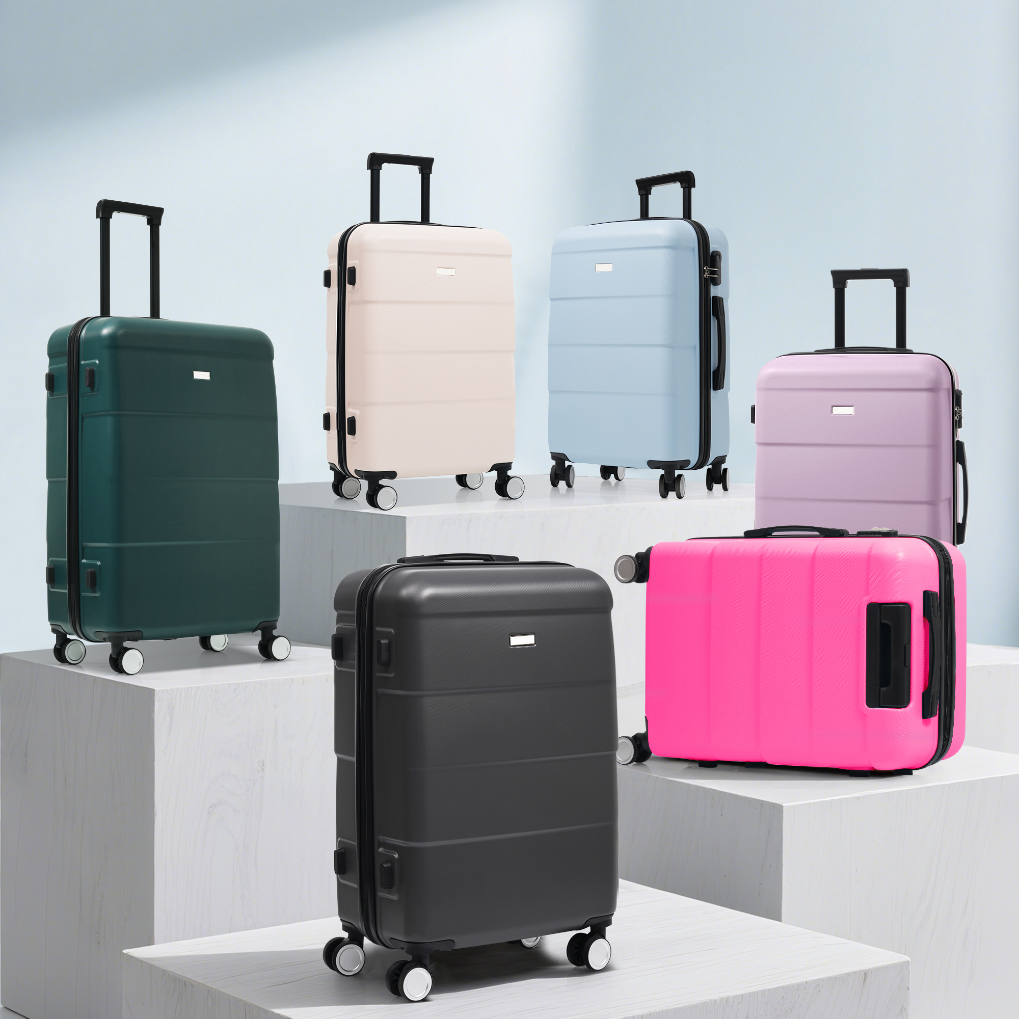 Euroco 3 Piece ABS Hardshell Luggage Sets,Lightweight Durable Suitcase with Spinner Wheels,Carry-on & Checked Travel Luggage(20"/24"/28"),Charcoal
