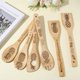 thumbnail image 3 of Juego de 6 cucharas de madera con forma de piña, vajilla de frutas, vajilla de bambú para cocinar, espátulas ranuradas talladas en madera natural., 3 of 9