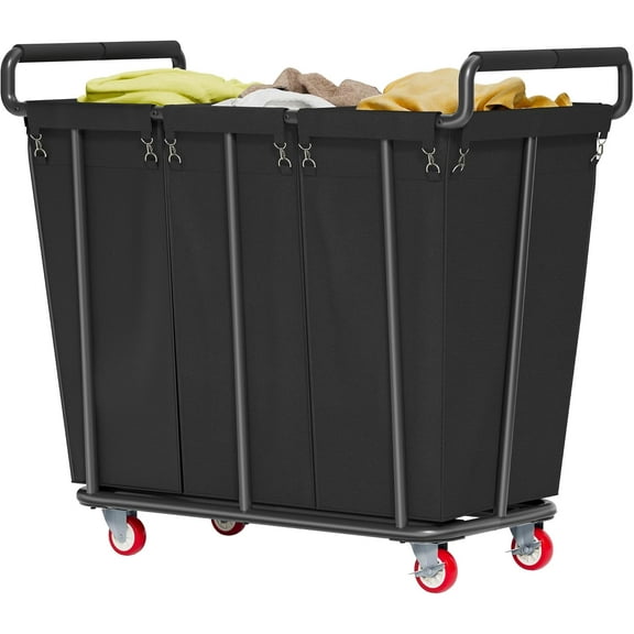 Large laundry hamper with Wheels, 360L 3 Bag Big Rolling Laundry Hamper Sorter Cart, Extra Large Laundry Clothes Hamper, Heavy Duty Laundry Basket Organizer for Laundry Room,Bathroom,Black