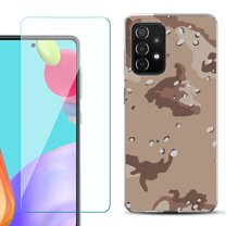 Slim-Fit Flexible Gel TPU Phone Case compatible with Samsung Galaxy A52 5G, with Tempered Glass Screen Protector, by OneToughShield ® - Desert Camo