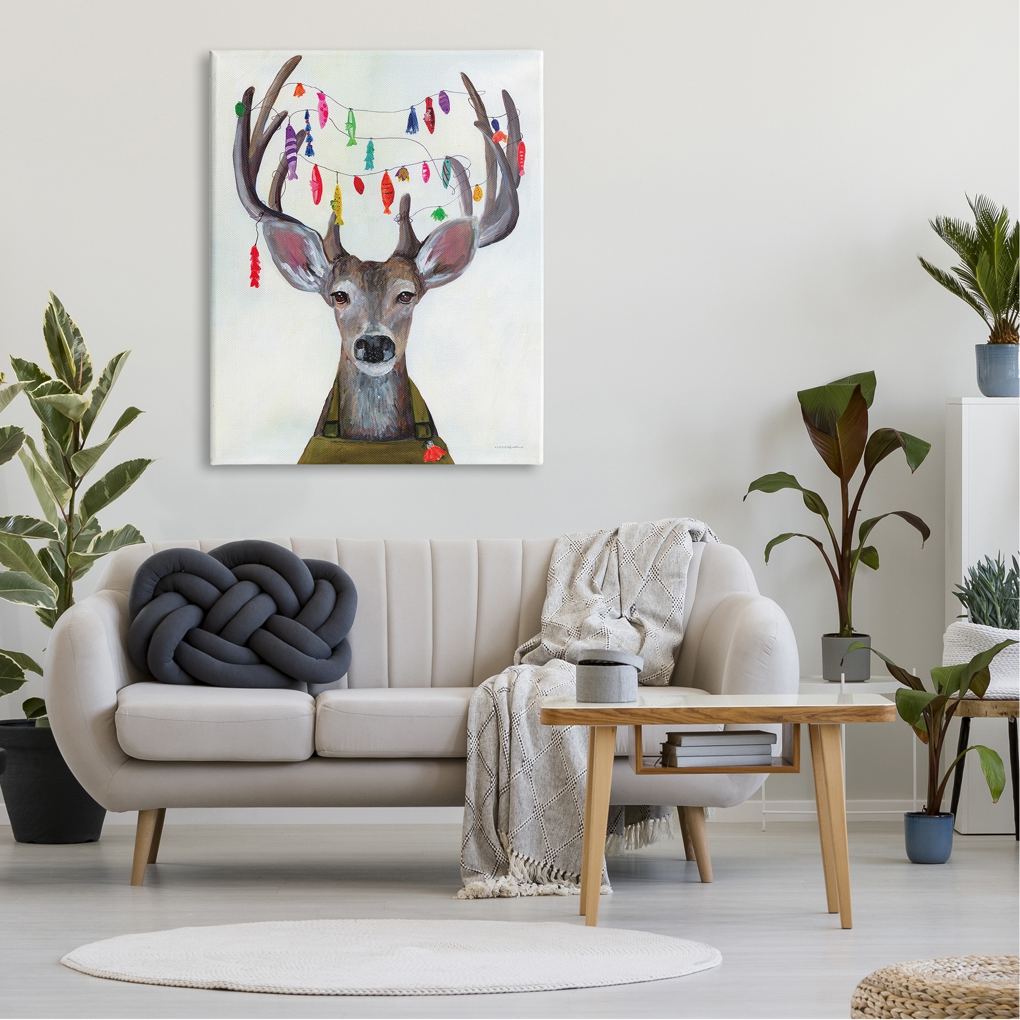 Stupell Industries Fisherman Deer Floater Bait Antlers Cute Painting , 36 x 48, Design by Kamdon Kreations