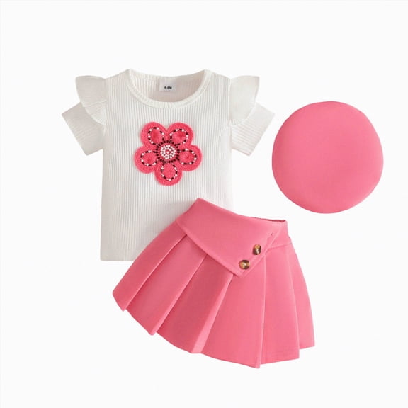 Ccpelsie Girls 2 Piece Outfit Set Girl Short Sleeve T-Shirt and Shorts Set for Kids Casual Wear(Pink,18-24 Months)