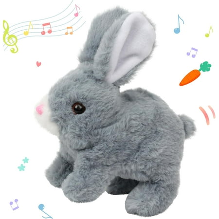 JHdrYfe Hopping Rabbit Interactive Electronic Pet Plush Bunny Toy with Sounds and Movements Animated Walking Wiggle Ears Twitch Nose Gifts for Toddlers Birthday Gray 7
