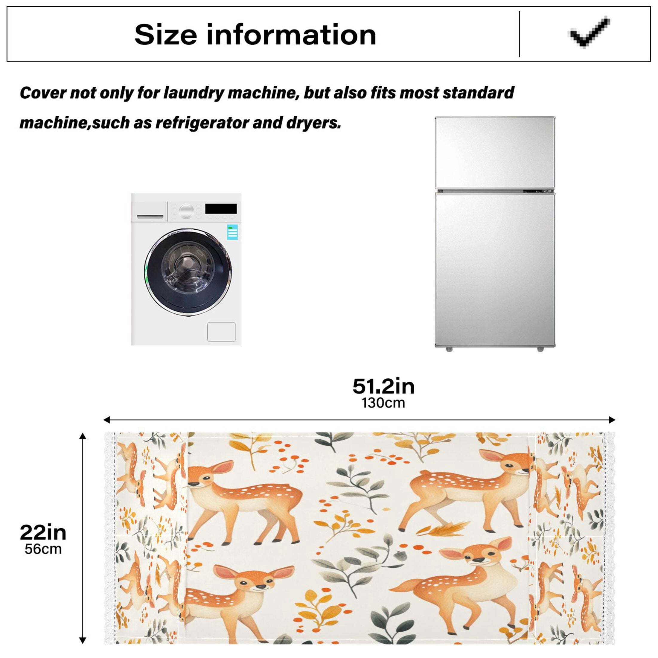 Cute Sika DeerWasher and Dryer Covers Dust-Proof and Oil Resistant Fridge Cover with 4 Storage Pockets Washing Machine Top Cover for Laundry Kitchen Home 51.2 x 22 In