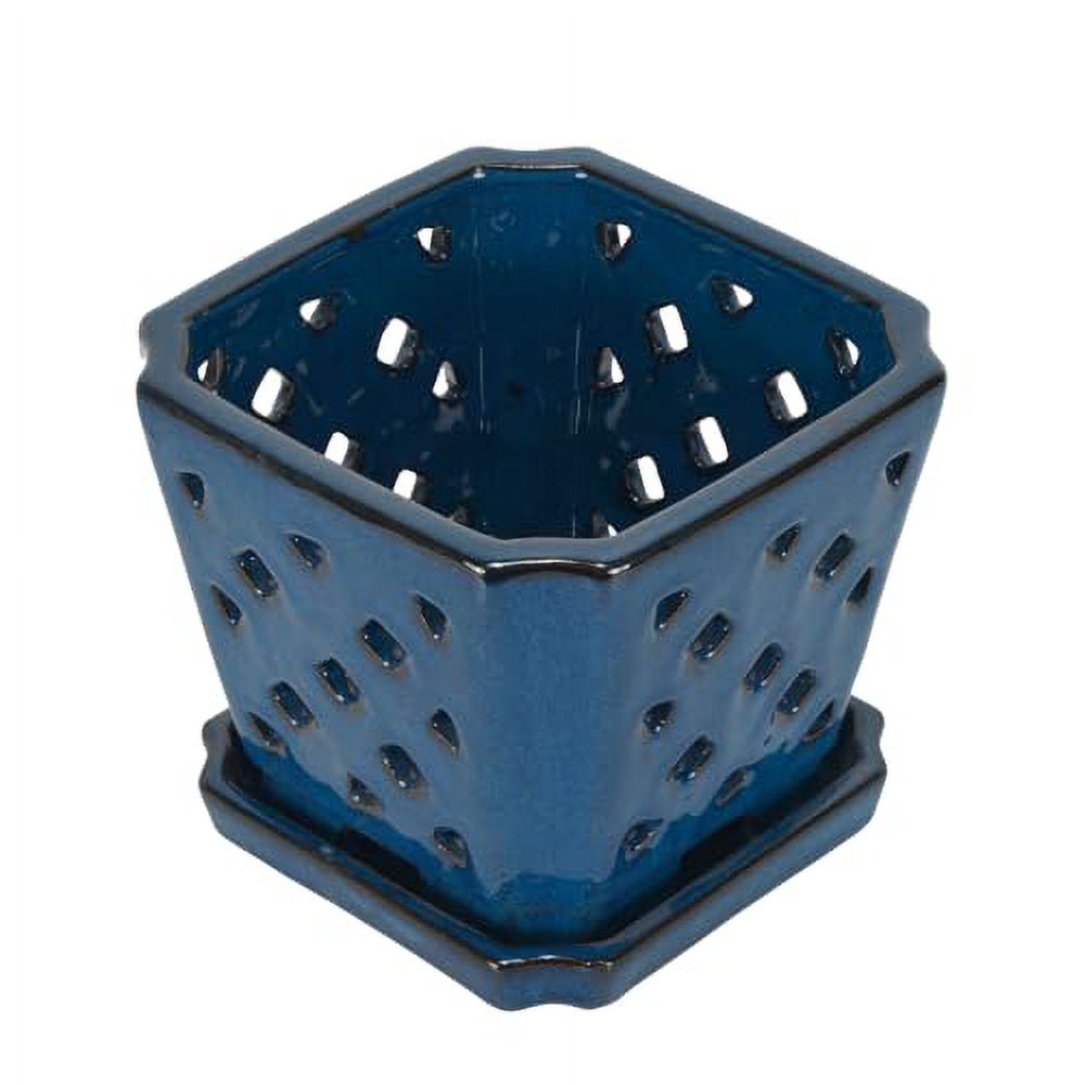 W&W Orchid Pot with Holes and Saucer for Orchid Repotting and Better Grow, Blue, 7 Inches