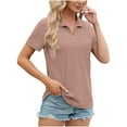 thumbnail image 3 of Annhoo Summer Womens Short Sleeve Tops Casual Solid Color Zipper Neck Blouses Loose Soft Going out T Shirts, 3 of 5