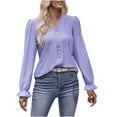 thumbnail image 2 of Plus Size Tops for Women V-Neck Long Sleeve Solid Loose T-shirt Purple M, 2 of 6