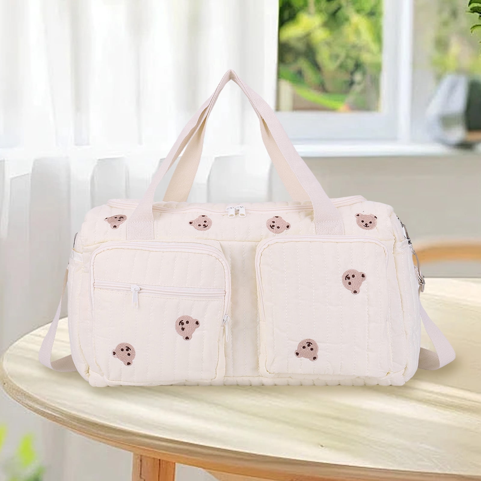 HUISZJ Diaper Bag Tote, Multi-Pockets Duffle Bag, Large Quilted Baby Diaper Bag for Mom Dad, Bears Print