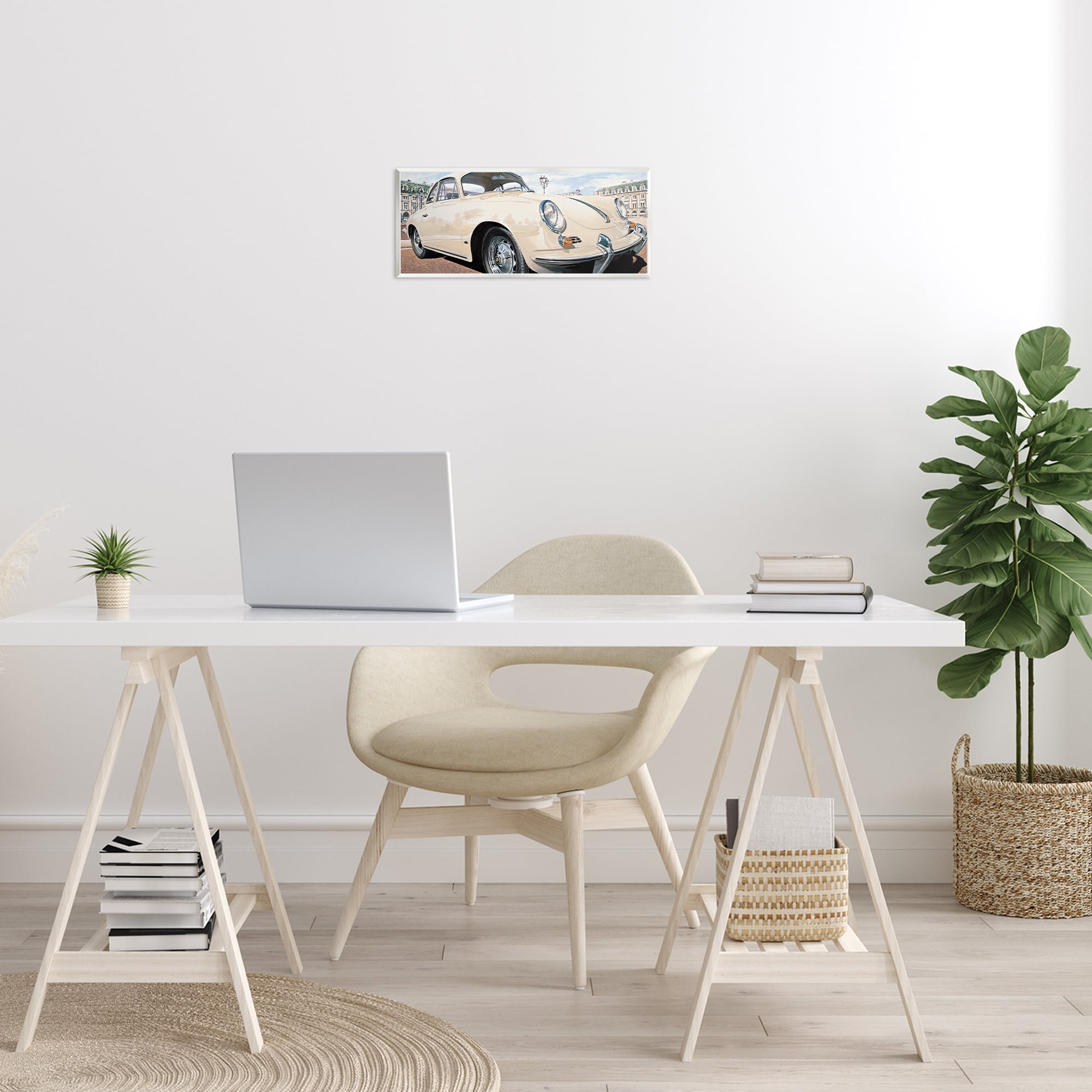 Stupell Industries Vintage Ivory Car Transportation Painting Unframed Art Print Wall Art, 17 x 7