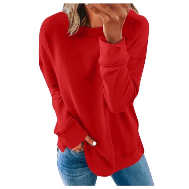 Chemises de Compression à Manches Longues pour Femmes Col Rond Uni Plus Sweat-Shirt Oversize Pulls Coupe Ample Hauts Légers à la Mode pour les Femmes de Grande Taille