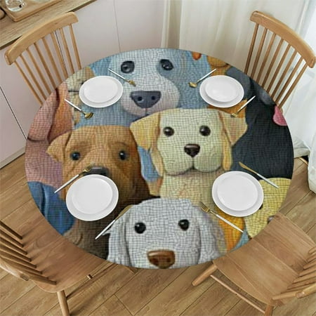 

Sheronv Dogs Round Tablecloth 100% Polyester Stain Resistant Washable - Indoor Outdoor Fitted Table Cover for Kitchen Dining Wedding Parties 42 -46