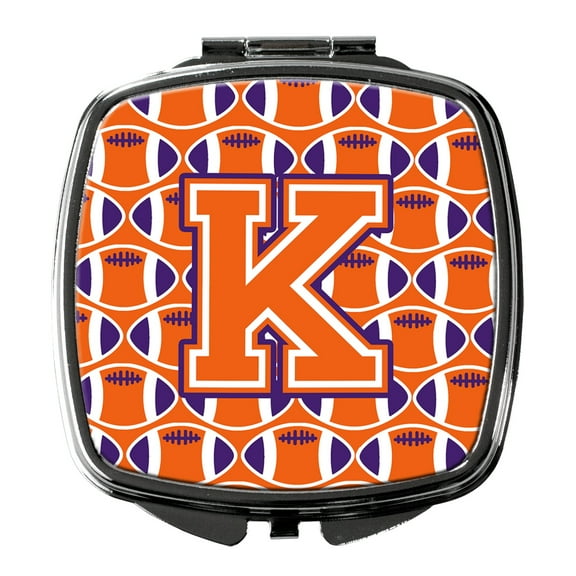 Letter K Football Orange White and Regalia Compact Mirror CJ1072-KSCM