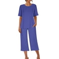thumbnail image 4 of Aherbiu Womens Cropped Pajamas Sets Short Sleeve Tops Capri Pants 2 Piece Outfits Cozy Sleepwear, 4 of 7