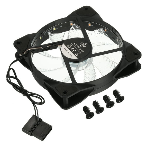 Computer Case Fan 600-1200RPM 120mm 4 Pin White LED Silent Cooling Fan 15 LED 12V with Rubber Pads 4 Screws