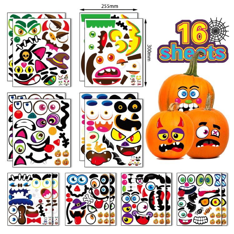Autocollants De Décoration Pour Halloween, Citrouille Classique, Autocollants émoji, Faites Vos Propres Lanternes Citrouilles, Convient Pour La Décoration De Fête D'Halloween