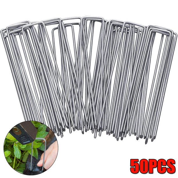 Elbourn 50 Pcs Heavy Duty UShaped Securing Stakes Pins Spikes for