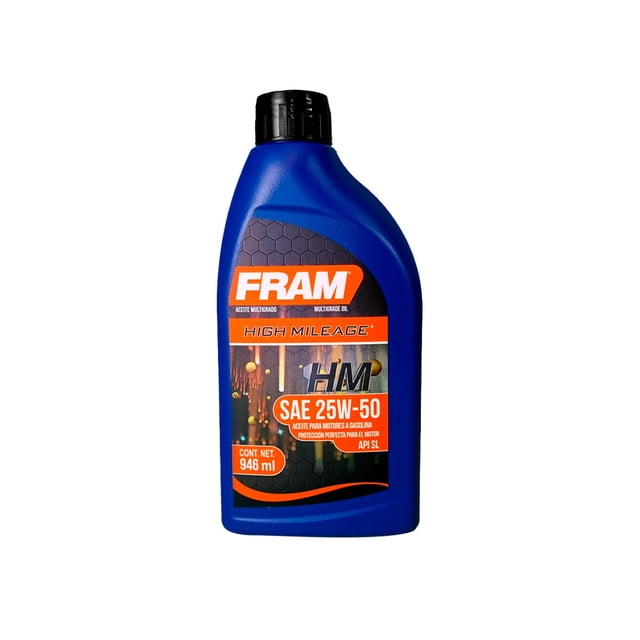Aceite De Motor Fram Alto Kilometraje 25W50 946 Mililitros