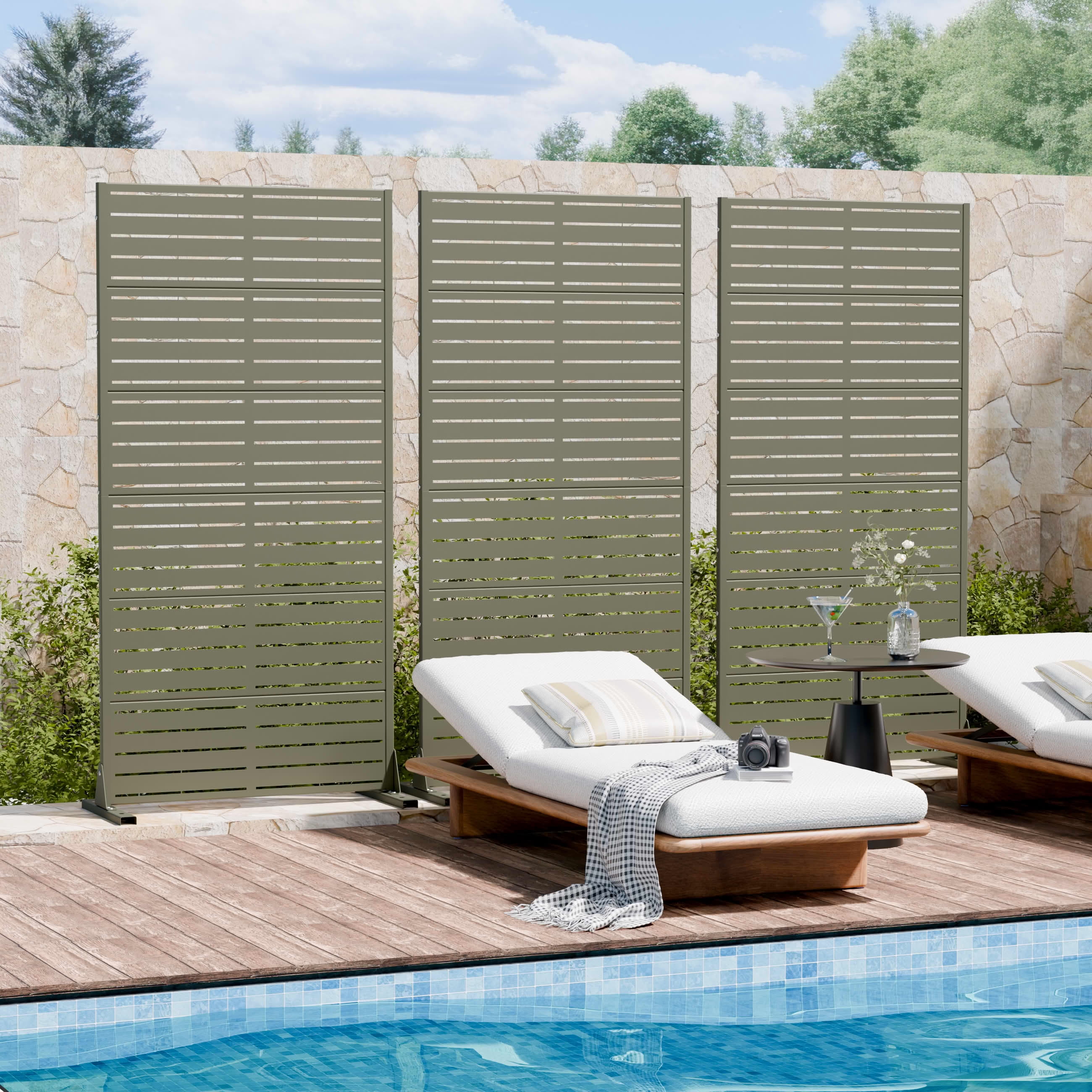 MAYEERTY 2-Piece Outdoor Metal Privacy Screen 6ft × 3ft Olive Gray, 6-Panel Classic Louvered, Rust-Resistant for Patio