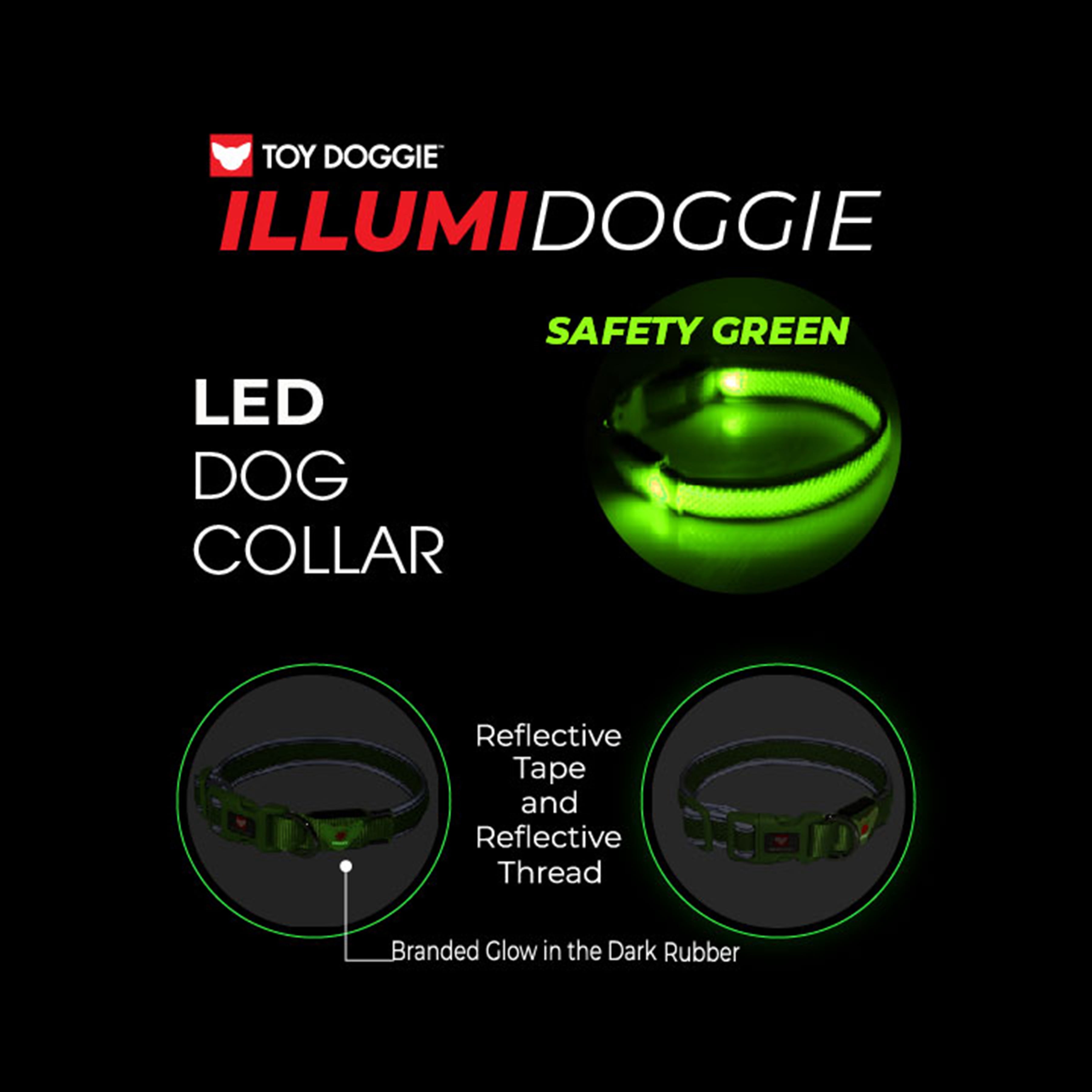 Illumidoggie LED Dog Collar L - Safety Green for Large Dogs from Toy Doggie Brand