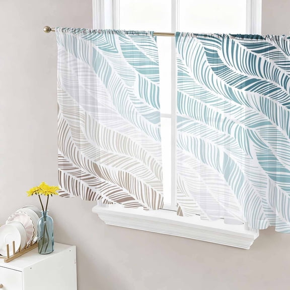 Ombre Brown Blue Sheer Curtains 54 Inch Length 2 Panels Set Window Treatments, Summer Coastal Ocean Sea Beach Wave Rod Pocket Semi Curtains for Living Room/Bedroom/Kitchen Décor, 104"W x 54"L