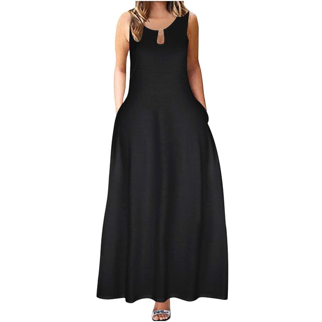 Robes d'Été pour Femmes Mode d'Été Manches Courtes Camisole Unie Bretelles Col Rond Robe de Soirée pour Femmes Élégante Classe en Liquidation