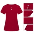 thumbnail image 4 of FRSASU Women's Solid Color Nurse Uniform Short Sleeve V Neck Button Top Side Slit Pockets Drawstring Jogger Pants Scrubs Set Red S(S), 4 of 9