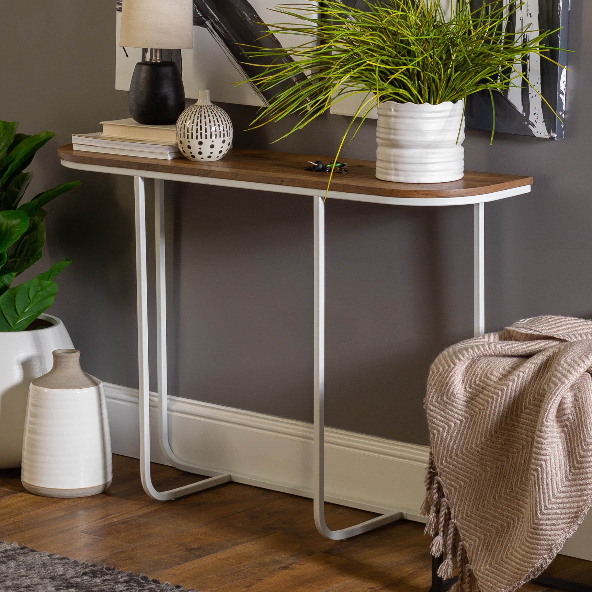 Manor Park Modern Curved Entry Table Reclaimed Barnwood/White