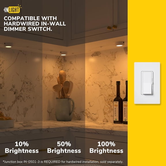 YJYASX-Getinlight LED Puck Lights, 2.75" Metal Housing, Wall-Dimmer Compatible, 2700K Warm White, White Finish, Plug-in or Hardwired, ETL Listed, IN-0107-1S
