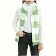 thumbnail image 6 of Sleeveless Fleece Vests for Toddler Girls Casual Plaid Fuzzy Cardigan Coat Zip up Winter Warm Jacket with Pockets New Vests for Girls Sleeveless Green 140, 6 of 7