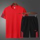 thumbnail image 1 of Camisa de running de manga corta para hombre + pantalones cortos, top de culturismo, camiseta de fútbol-Conjunto rojo-XXXL BmatwkZeng Bmatwk Jersey, 1 of 5