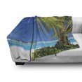 thumbnail image 3 of Ocean Soft Flannel Fleece Blanket, Caribbean Polynesia Tropics Small Palm Trees Relaxing Vacation Seascape Image, Cozy Plush for Indoor and Outdoor Use, 50" x 70", Green Blue White, by Ambesonne, 3 of 6