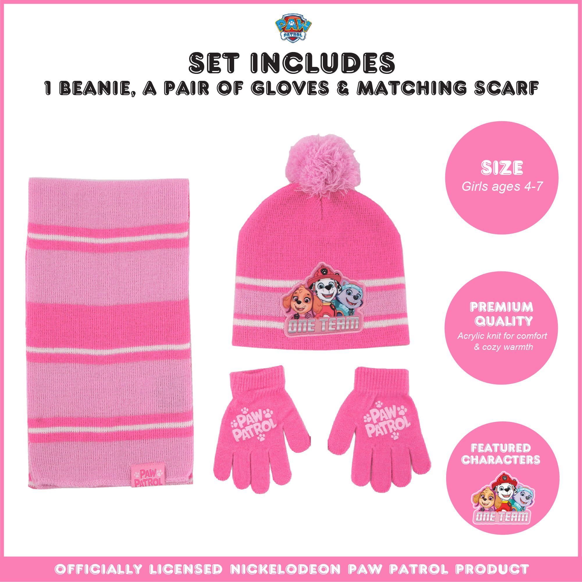 Nickelodeon girls Paw Patrol Character Hat And 2 Pair Mittens Or Gloves Cold Weather Set 