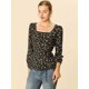 thumbnail image 2 of Blusa de Cintura con Cinturón Y Estampado floral Allegra K vintage Negro S, 2 of 6