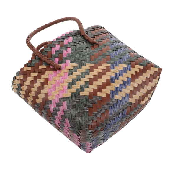 LOLIPPYY Multi Color Plastic Woven Tote Bag Handwoven Braided Shoulder Purse for Summer Beach