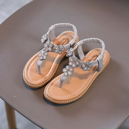 

QISIWOLE Toddler Girls Summer Sandals Little Kid Open Toe Princess Dress Flats Sandals Leather Rubber Sole Princess Sandals clearance under 5