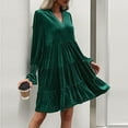 thumbnail image 2 of Maean Women’s Velvet Long Sleeve Dress Casual Fall V Neck A Line Flowy Formal Wedding Party Mini Dresses, 2 of 7