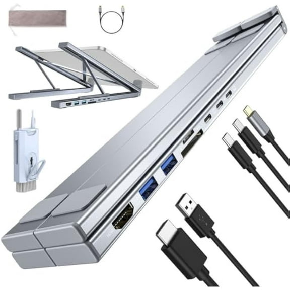 Civilizek 8-in-1 USB-C Laptop Stand, Pickelect USB-C Laptop Tablet Stand with Docking Station, Miraclew Portable USB Hub with 4K HDMI, 2 USB 3.0, PD 100W, Universal Dock Station for Most Laptop (1PC)