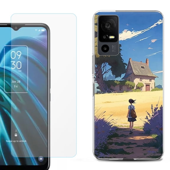 OneToughShield ® for TCL 40 XE 5G Shockproof Fashion Phone Case, with Tempered Glass Screen Protector - Lavender Summer