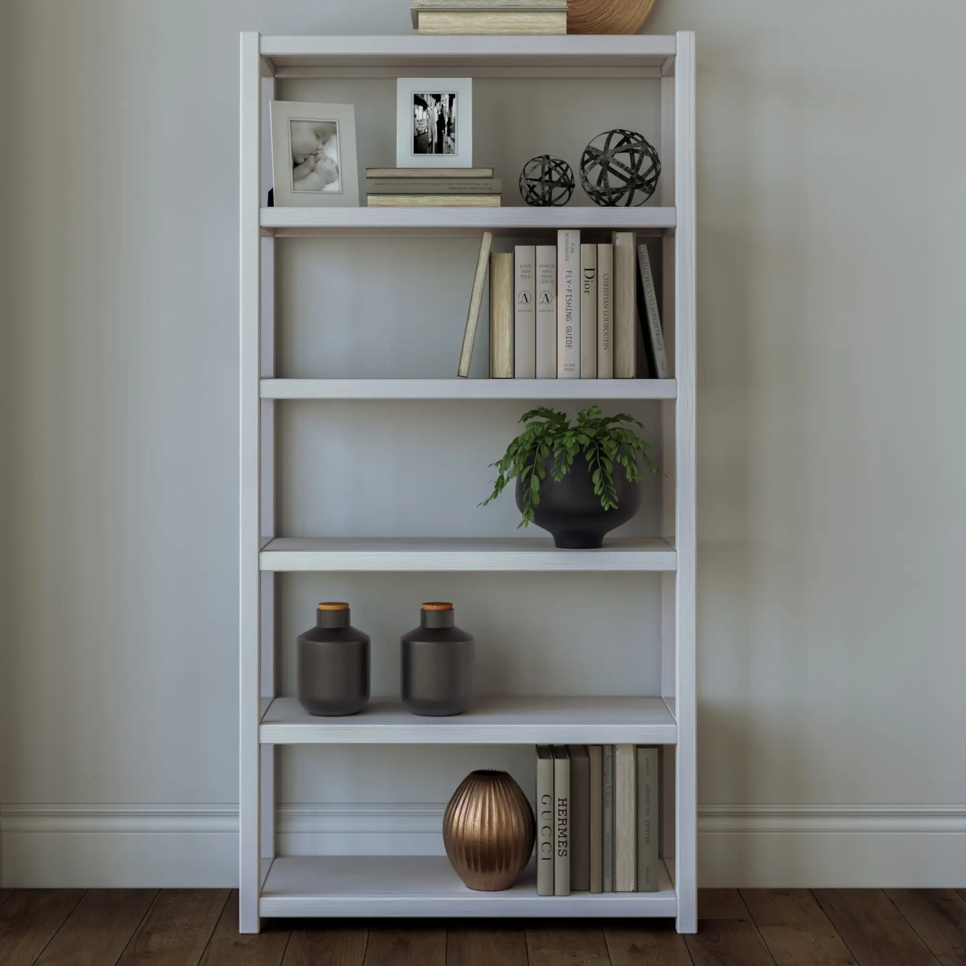 Greenport 72" Bookcase, Solid Wood with a Brushed White Finish