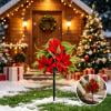 Poinsettia Garden Stakes, Christmas Faux Plants, Outdoor Holiday Decor, Classic Red Green Look and Easy Ground Insertion for Porch Displays, Garden Beds and Patio Planters.
