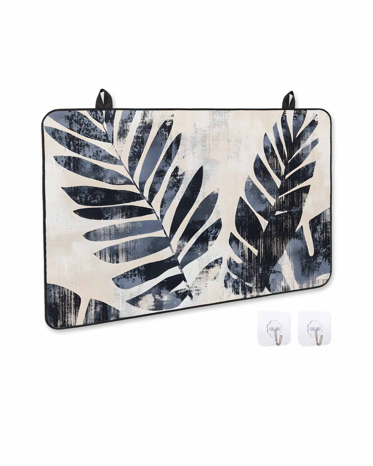 nqOlkjepod Large Induction Cooktop Protector Mat 24"x21", Navy Blue Palm Leaf Stove Top Covers for Electric Stove, Tropical Botanical Vintage Leaves Stove Burner Cover Mats, Glass Top Stove Cover