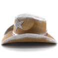 thumbnail image 5 of Cowboy Hat Western Mens Classic Straw French Hat Cowgirl Women Summer Rancher Hats with 10cm Wide Brim, 5 of 6